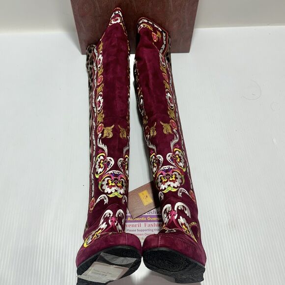 ETRO Women 7 Suede Embroidered Floral Art OTK Over The Knee Boots NIB $2,590 - Picture 8 of 13